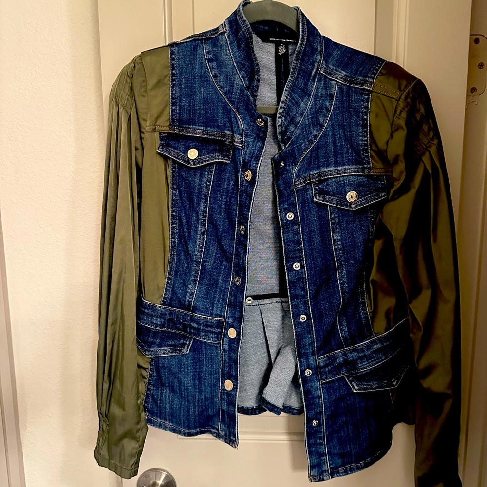 WHBM White House Black Market Denim and Green Jacket